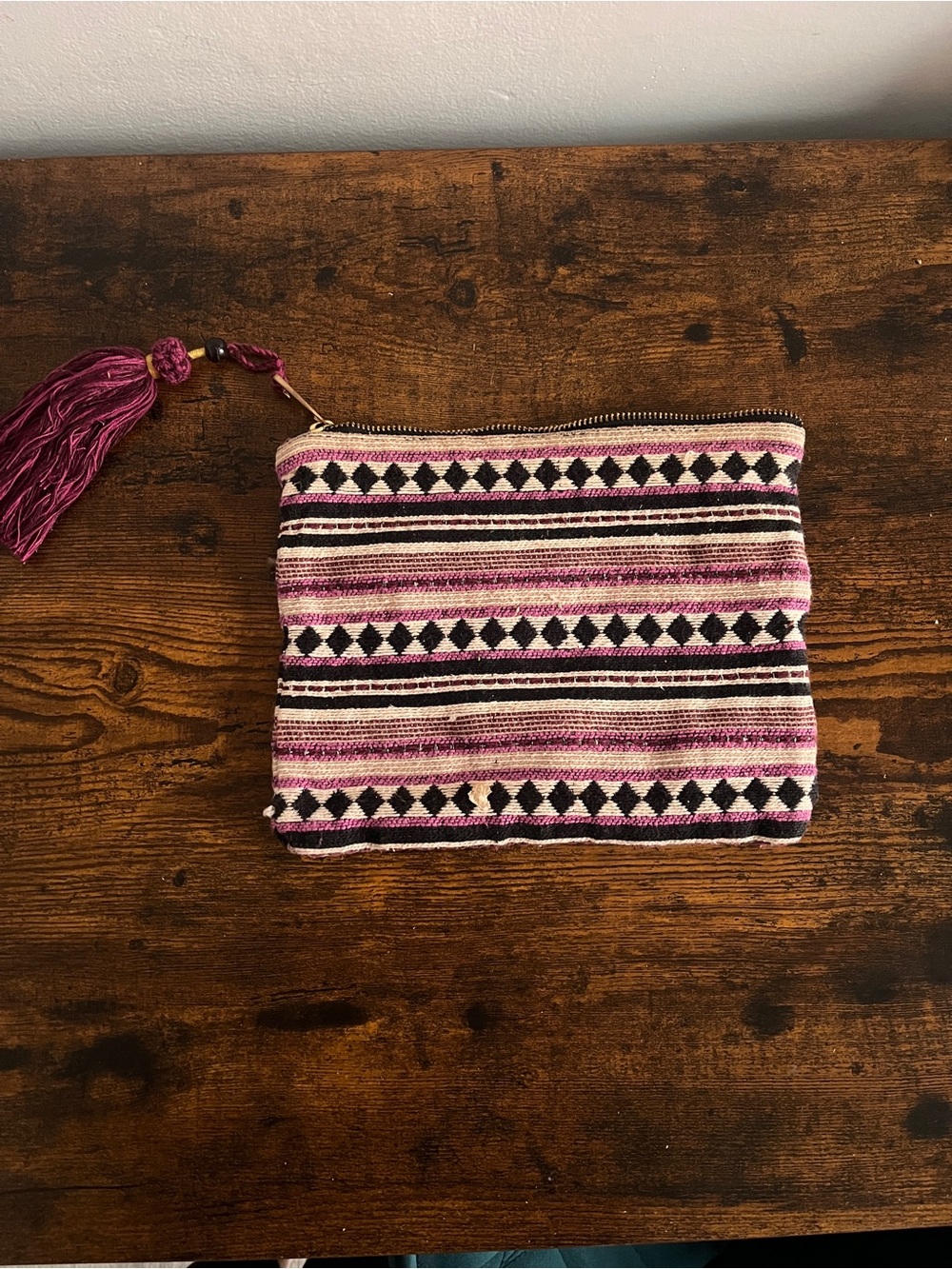 Merona Pink & Black Woven Tassel Cosmetic Pouch